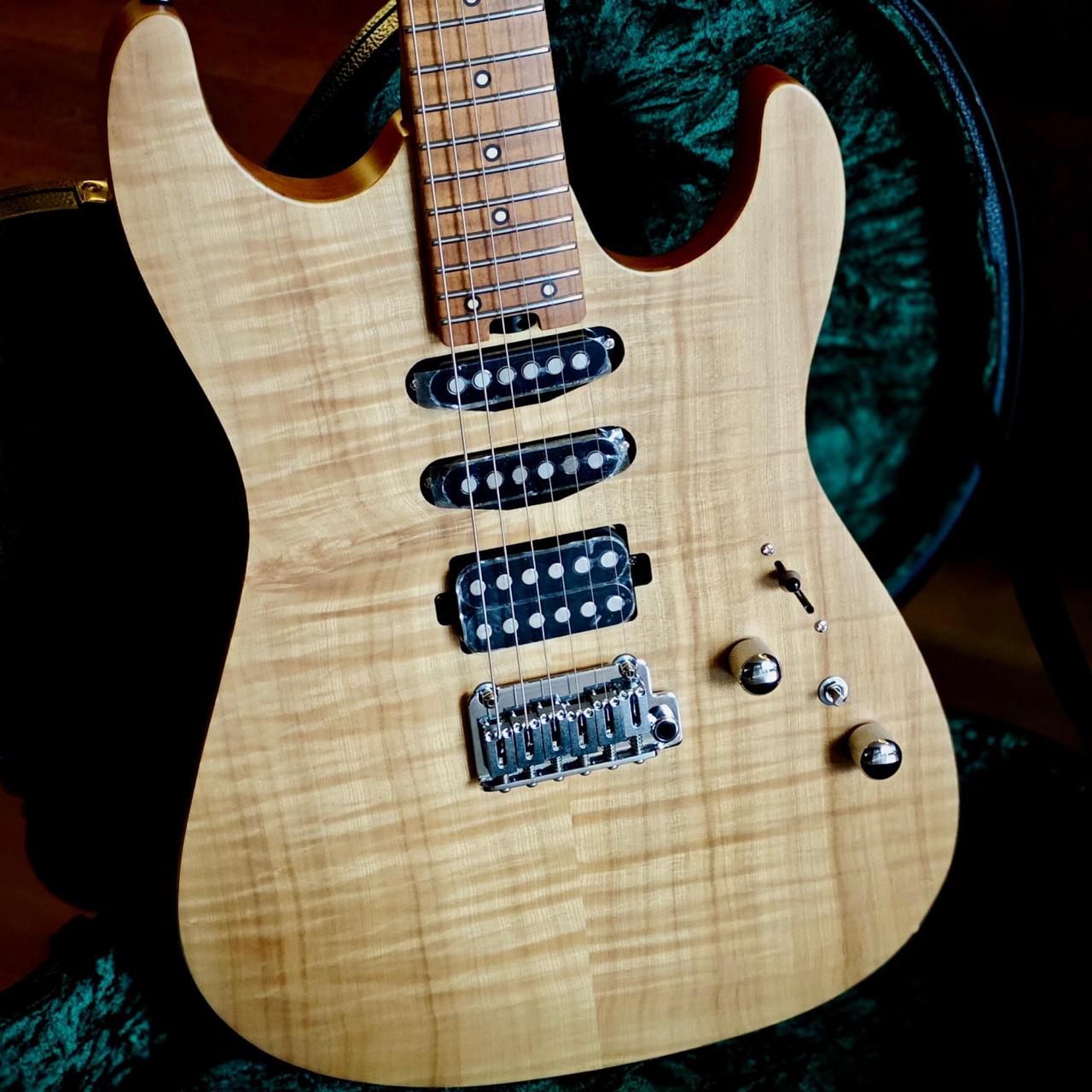 Soloking MS-1 Custom 24 HSS Flat Top FMN Elite in Natural Satin with Roasted Flame Maple Neck