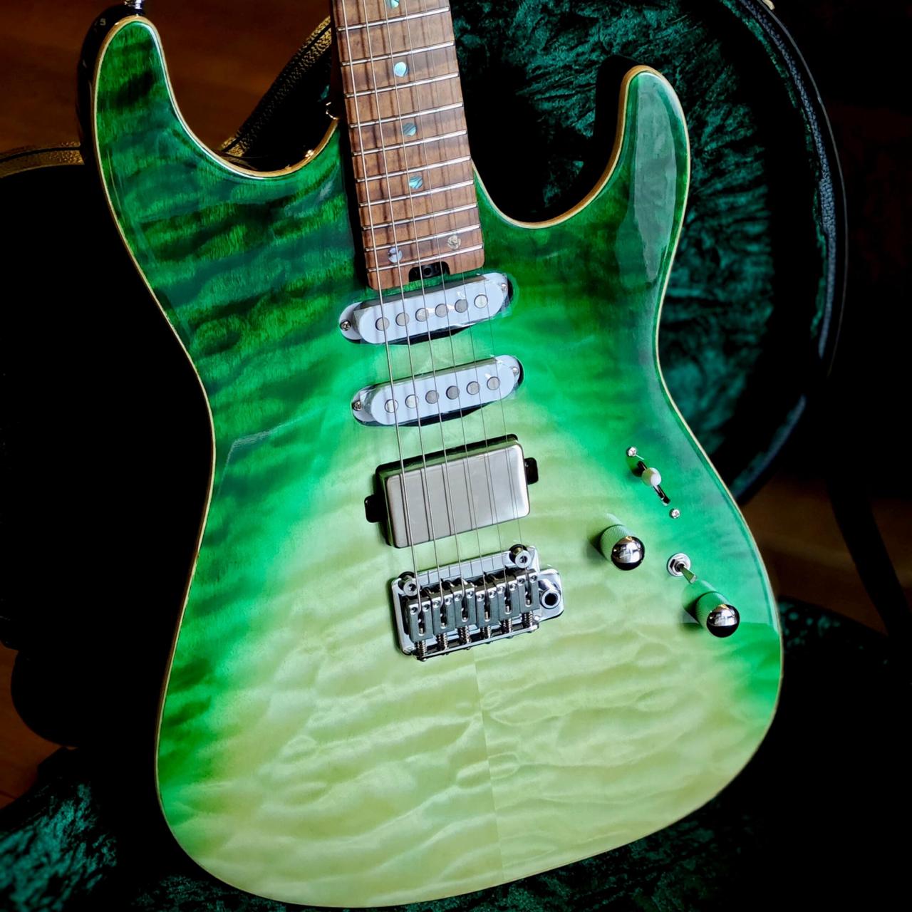 Soloking MS-1 Custom 24 HSS Quilt FMN in Turquoise Wakesurf JESCAR